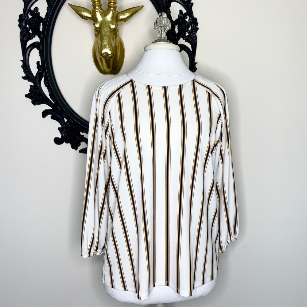 Adrianna Papell Black, Gold and Lavender Striped Cream Blouse